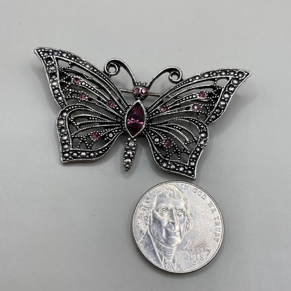Silver and Purple Butterfly Brooch - Picture 2 of 3